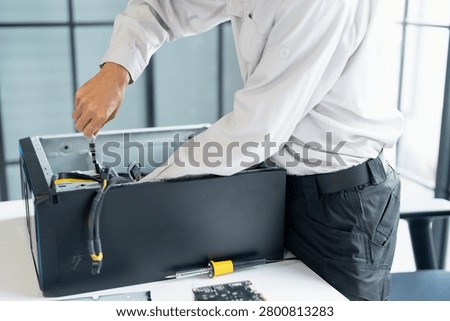 IT Engineer installing Hardware Equipment Development Facility Engineer  Maintenance computer Motherboard Electronic repair shop technology business.