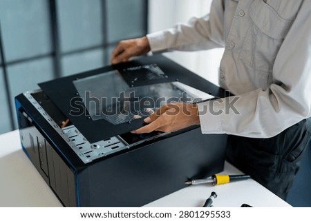 IT Engineer installing Hardware Equipment Development Facility Engineer  Maintenance computer Motherboard Electronic repair shop technology business.