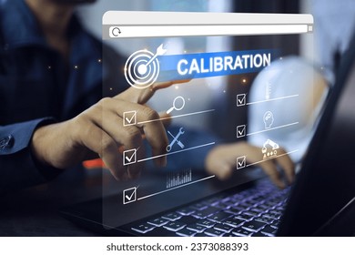 Engineer or lab staff pointing on instrument calibration in to control the accuracy of measurement error within the range specified by standard. iso iec 17025 laboratory management certified concept.