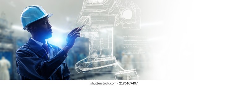Engineer looking at blueprints. Industrial design. - Shutterstock ID 2196109407
