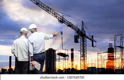 Engineer on site, they are working at building construction area. - Shutterstock ID 1307569705