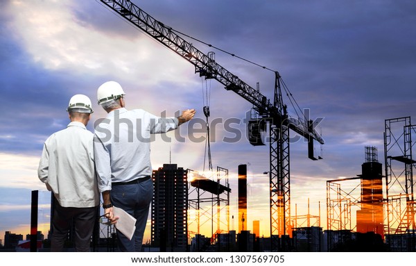 Engineer On Site They Working Building Stock Photo (Edit Now) 1307569705