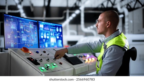 Engineer Operators Using Scada System At Industrial Plant