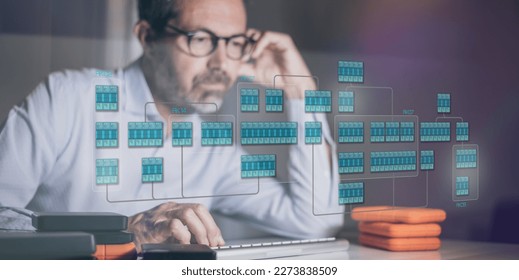 IT engineer plan and design new data center server room. Cloud technology, data processing concept.