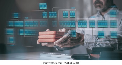 IT engineer plan and design new data center server room. Cloud technology, data processing concept.