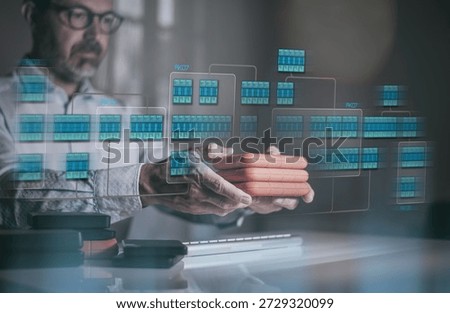 IT engineer plan and design new data center server room. Cloud technology, data processing concept.