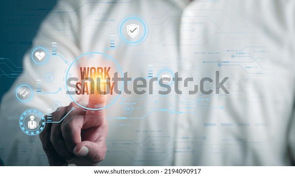 Engineer Pointing Icon Represents Protection Safe Stock Photo ...