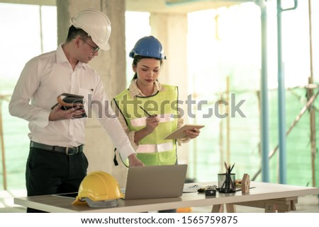 Engineer project manager order admin site working about contruction drawing and planning
