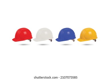 Engineer safety helmet. 4 color, red, white, blue, yellow labor cap. isolated on white background.