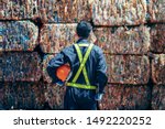 Engineer Standing and looking back The plastic bottle in the recycling industry