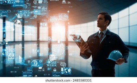 Engineer standing in office and digital technology concept. Digital transformation.