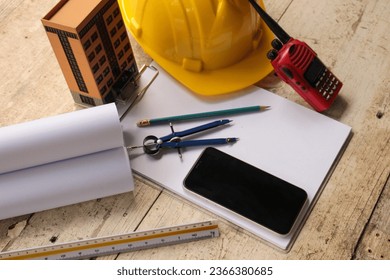 engineer table tools no one person on wooden table