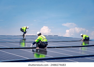 Engineer team service check installation solar cell on the roof of factory , Sustainable energy industry concept, Renewable energy solution for climate change - Powered by Shutterstock