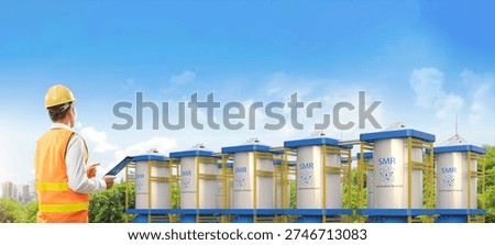 Engineer or technician work at small modular nuclear reactors power plant 