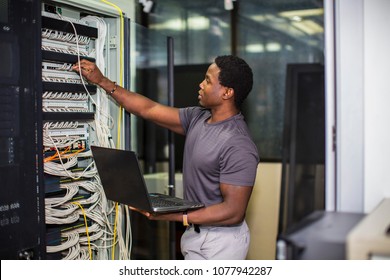 Engineer testing network connection