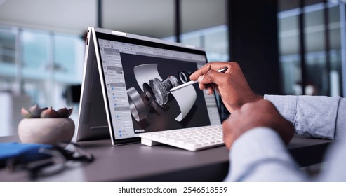 Engineer Using 3D CAD Software On PC