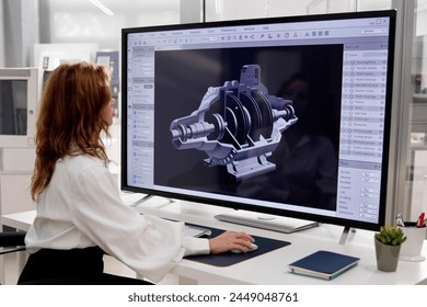 Engineer using computer to design 3D software engineering