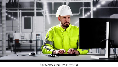 Engineer Using PC In Automated Semiconductor Assembly Line - Powered by Shutterstock