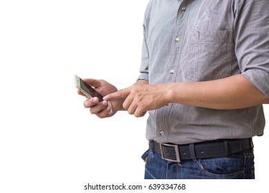 Engineer using smart phone on isolate. - Powered by Shutterstock