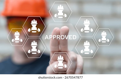 Engineer using virtual touch screen clicks on the word APPROVAL. Approval Efficiency Policy Progress Business Concept. Approved document or agreement.