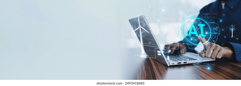 An engineer utilizes AI technology to analyze and control energy usage systems, optimizing efficiency and reducing operational costs for sustainable energy management.