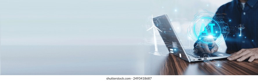 An engineer utilizes AI technology to analyze and control energy usage systems, optimizing efficiency and reducing operational costs for sustainable energy management.