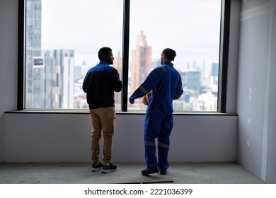 Engineer visit supervisor at building construction site follow up progress and greeting check hand