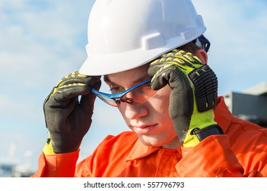 Engineer Is Wearing Safety Goggles.