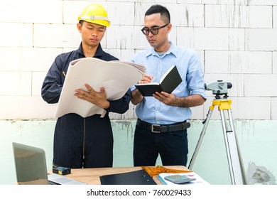 Engineer are work with computer laptop in construction site