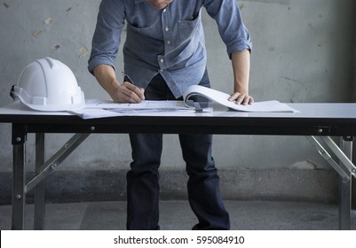Engineer work at the construction site