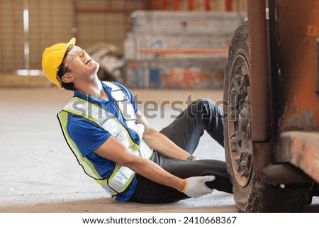 engineer worker leg got hit by forklift car in the factory for factory accident theme