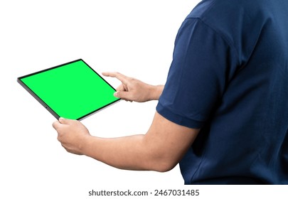 Engineer or worker work with empty screen digital tablet isolated on white - Powered by Shutterstock