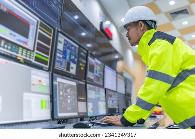 Engineer working at control room,Manager control system,Technician man monitoring program from a lot of monitor - Shutterstock ID 2341349317