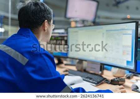 Engineer working at control room,Manager control system,Technician man monitoring program from a lot of monitor