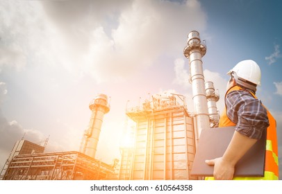 Engineer Working And Laptop At Power Plant