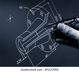 Engineer Working On Cad Design Monochrome Image