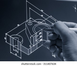 Engineer Working On Cad Design   