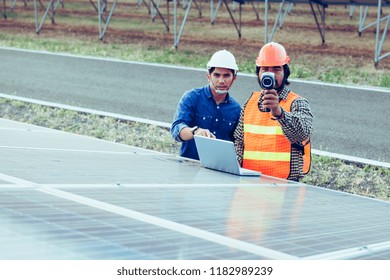 engineer working on checking equipment in solar power plant 
