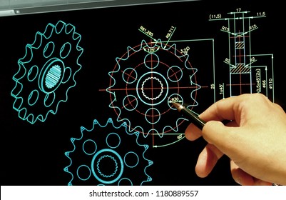 Engineer Working On Computer Mechanical Gear Stock Photo 1180889557 ...