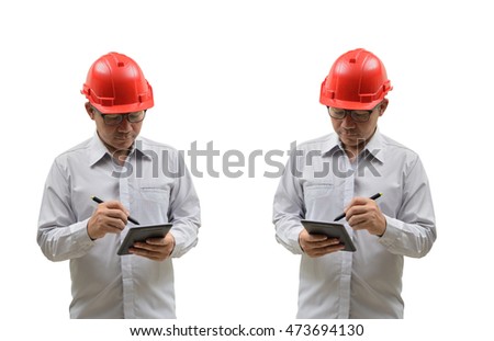 engineer working on table isolated on white