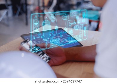 engineer working planning project with laptop at construction industry.