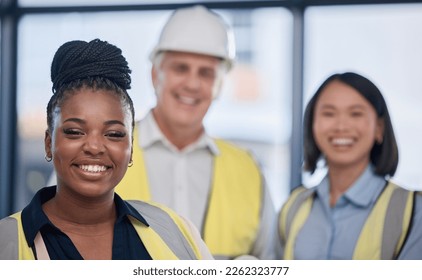 Engineering, diversity and portrait of a industrial team working on a construction project. Collaboration, multiracial and group of industry workers doing maintenance or repairs at an indoor site. - Powered by Shutterstock