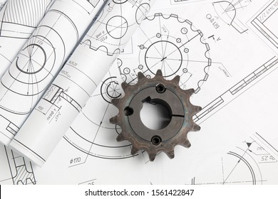 Engineering Drawings Industrial Parts Mechanisms Driving Stock Photo 