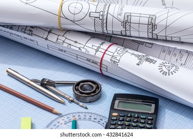 engineering drawings on graph paper