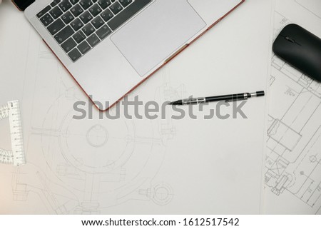 Engineering drawings, protractor, notebook, term paper or diplom