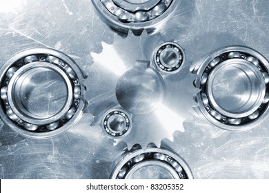 engineering gears and bearings, blue toning idea. shot from above.