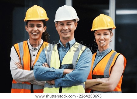 Engineering group portrait, smile and city for architecture, construction teamwork and buildings. Architect team, contractor or property development for real estate, urban building project or metro