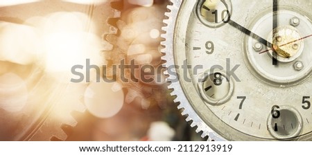 Engineering Heavy Industry Time Clock Cog Wheel Gears work hours concept with space for text