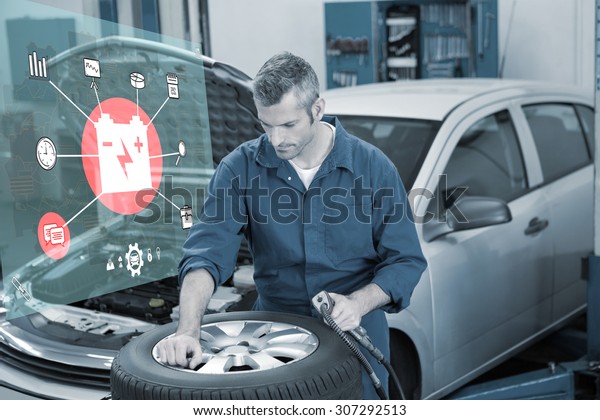 Engineering interface against focused mechanic\
inflating the tire