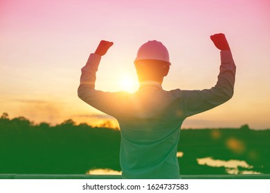 The engineering man has a successful job doing the sunset. - Shutterstock ID 1624737583